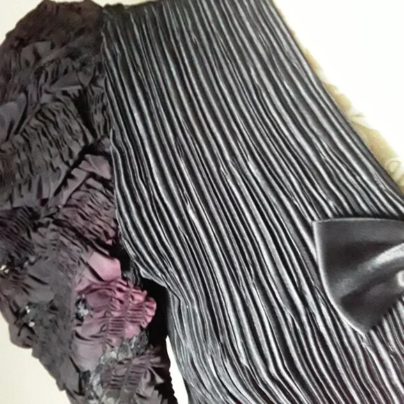 Vintage Karen Lawrence by Matthew lovely crinkle blk and purple puffy top size 8 - Picture 7 of 13